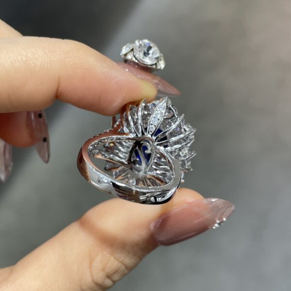 #207 S925 Silver Gold-Plated Lab-Grown Sapphire Ring and Necklace Light Luxury Jewelry Set - Image 5