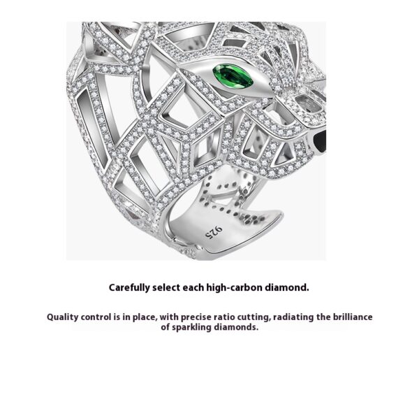#204 S925 Silver micro-set zircon leopard head ring, an exaggerated and distinctive high-carbon diamond ring - Image 4