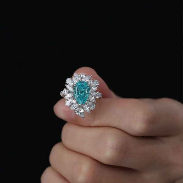 #231 6.5ct Large water Drop Paraiba High Carbon Diamond ring - Image 6