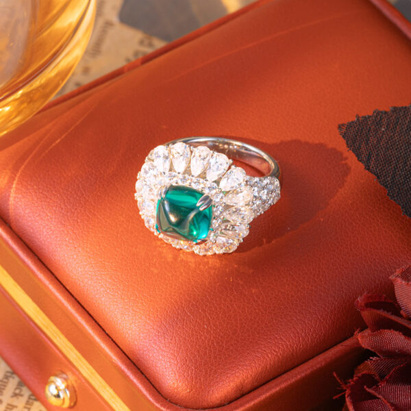 #166 Exclusive senior designer classic sugar tower shape 4-carat cultivated grandmother emerald women's ring S925 silver plated 18k gold ring - Image 7