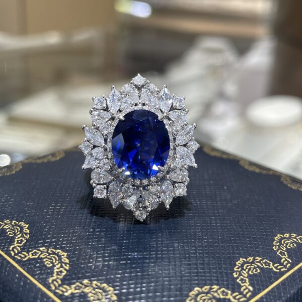 #207 S925 Silver Gold-Plated Lab-Grown Sapphire Ring and Necklace Light Luxury Jewelry Set - Image 6