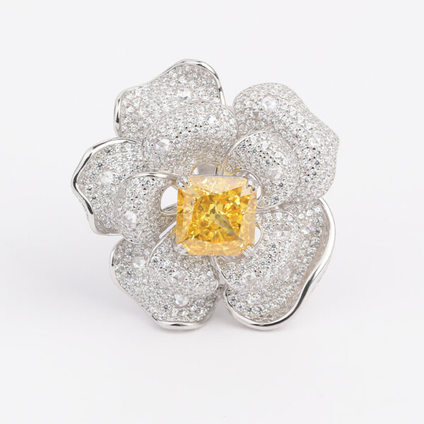 #167 Stylish and high-end floral design, square chamfered 10*10mm yellow ice flower cut high-carbon diamond ring - Image 9