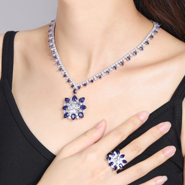 #266 S925 silver laboratory-grown blue sapphire necklace, earrings, and ring - Image 6