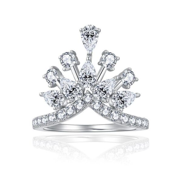 #157 S925 Silver Light Luxury, exquisite and high-end crown row ring, teardrop Moissanite, ladies' stacked ring - Image 3