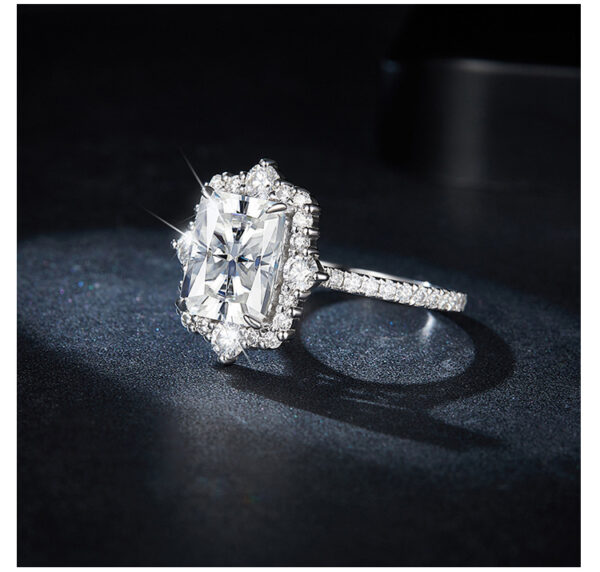 #232 S925 Silver Light Luxury, Exquisite and high-end 4-carat Redien Che All-Moissan diamond ring - Image 4