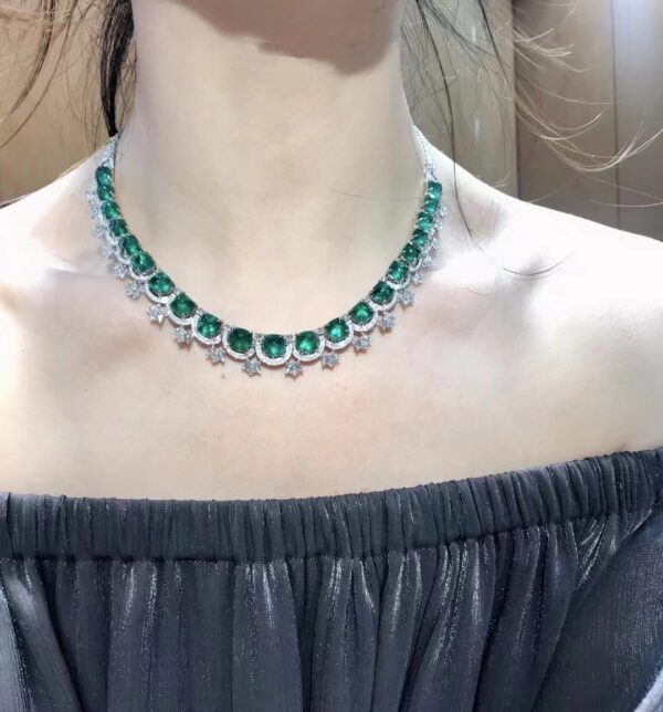#214 Natural Sugar Tower Emerald Necklace features a 35.03-carat 18k gold main stone set with diamonds - Image 3