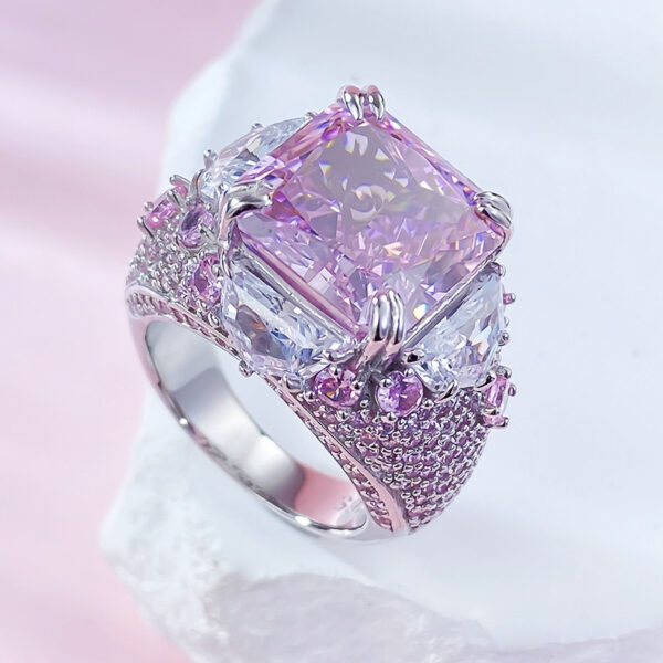 #85 S925 silver pear-shaped 12*12mm aquamarine high-carbon diamond powder diamond women's ring - Image 8