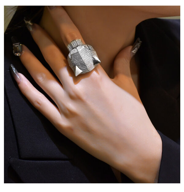 #205 S925 Silver micro-set zircon leopard head ring, a highly exaggerated and distinctive high-carbon diamond ring - Image 8