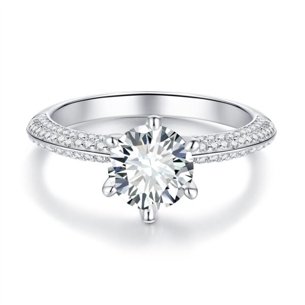 #141 S925 Silver Light Luxury Exquisite High-end 5-carat Moissanite round women's ring - Image 5