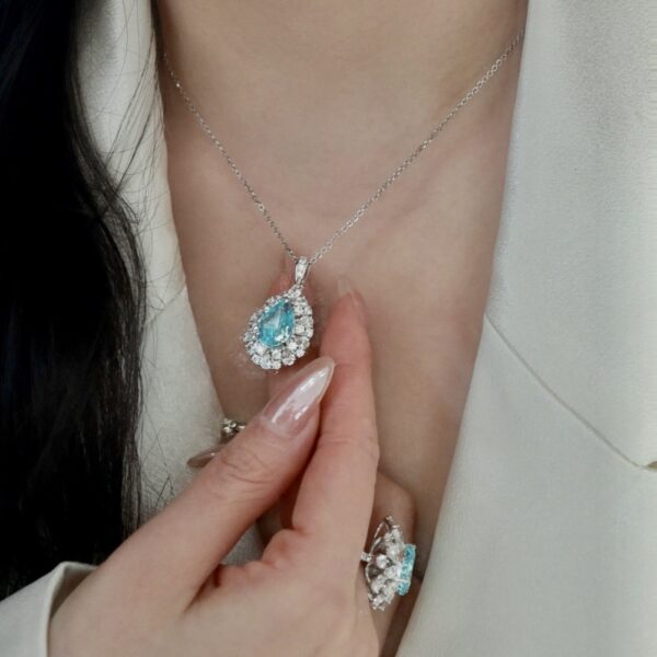 #231 6.5ct Large water Drop Paraiba High Carbon Diamond ring - Image 7