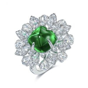 #196 925 Silver gold-plated ring, high-carbon diamond wood with green sugar tower shape, exquisite girls' ring