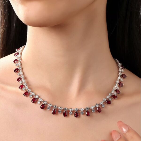 #122 S925 silver Light Luxury exquisite high-end 32-carat cultivated ruby necklace, 3.3ct stud earrings - Image 2