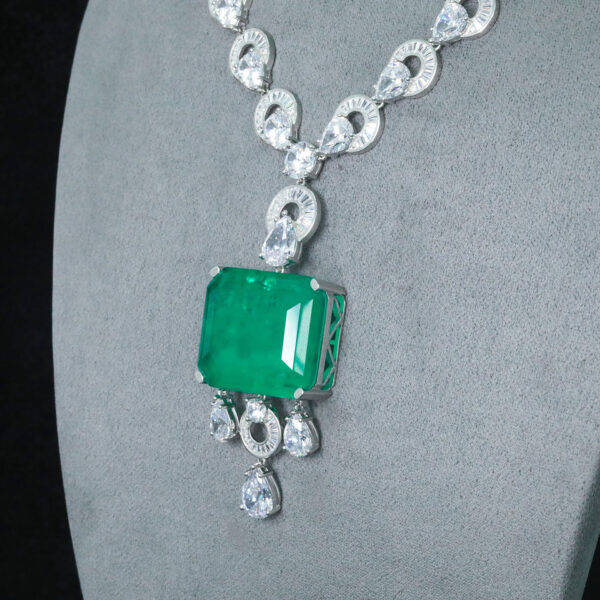 #193 Pendant chain, all 925 silver gold-plated high-carbon diamond wood with green necklaces, fashionable and versatile - Image 5