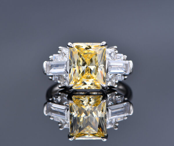 # 203 S925 Silver micro-set zircon 8*10 ice flower cut ring, high-carbon diamond square large diamond ring for girls - Image 6