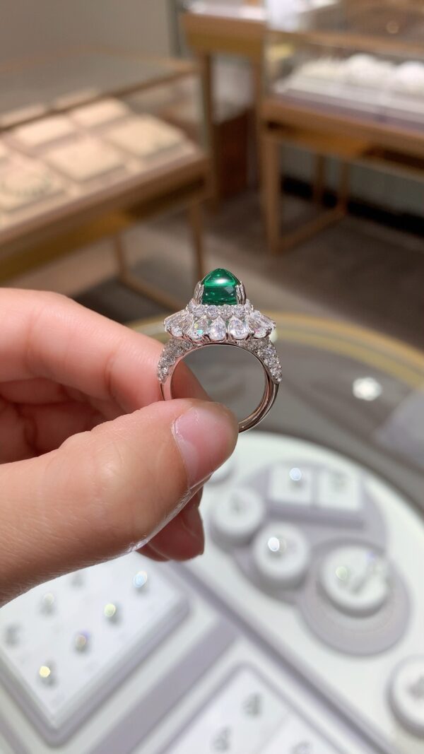 #166 Exclusive senior designer classic sugar tower shape 4-carat cultivated grandmother emerald women's ring S925 silver plated 18k gold ring - Image 5