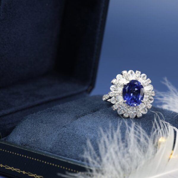#140 S925 Silver Light Luxury Exquisite High-end 5-carat cultivated sapphire ring - Image 6