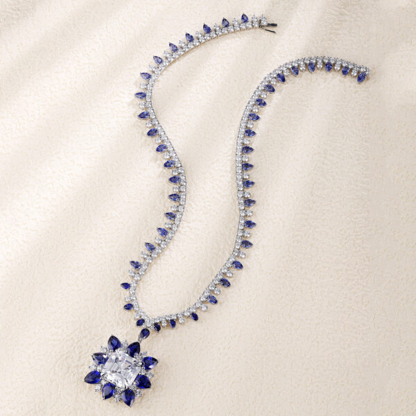 #266 S925 silver laboratory-grown blue sapphire necklace, earrings, and ring - Image 9