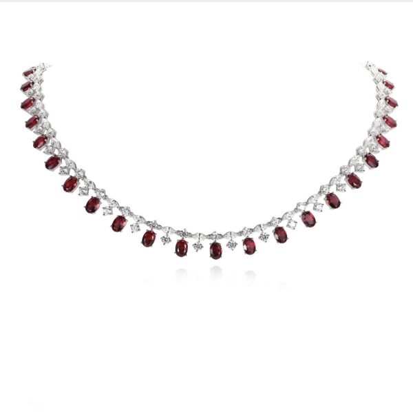 #122 S925 silver Light Luxury exquisite high-end 32-carat cultivated ruby necklace, 3.3ct stud earrings - Image 3