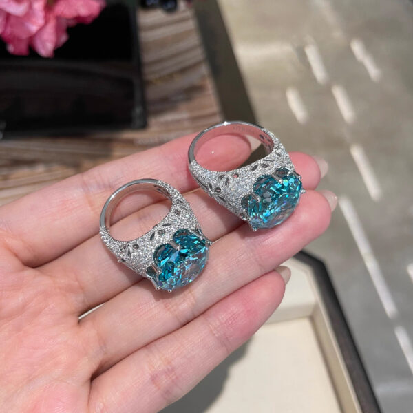 #289 S925 silver 18ct fashionable niche designer style egg-shaped Paraiaba color ladies' ring - Image 5