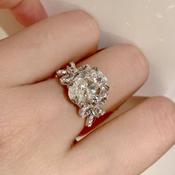 #285 925 sterling silver plated with gold, butterfly-shaped pendant, pigeon egg-shaped diamond ring, G color high-carat diamond, oval shape, 6 carats, engagement ring - Image 5