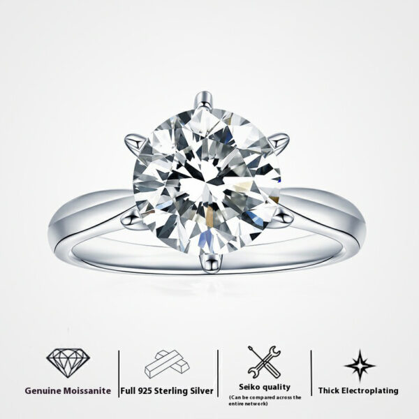 #151 S925 Silver Light Luxury Exquisite High-end 5-carat six-prong Moissan diamond wedding ring - Image 4