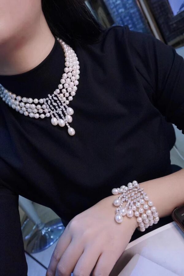 #95 925 Silver inlaid Zircon Natural freshwater Pearl Necklace and Bracelet set - Image 4
