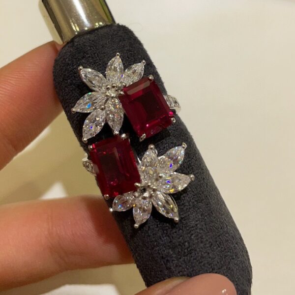 #227 S925 silver-grown ruby ring, a lady's ring with full diamonds and grand Settings - Image 3