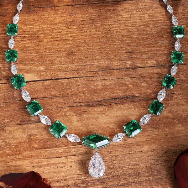 #302 S925 silver fashion evening lady's necklace, cultivated emerald necklace, collar chain - Image 5