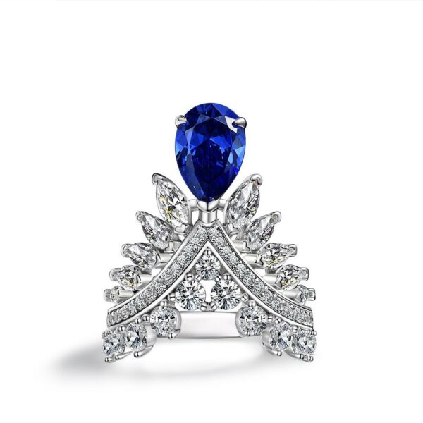 #276 New S925 Silver 2ct Pear-Shaped 7*10mm Feather Crown High-Carbon Diamond Ladies' Ring - Image 6