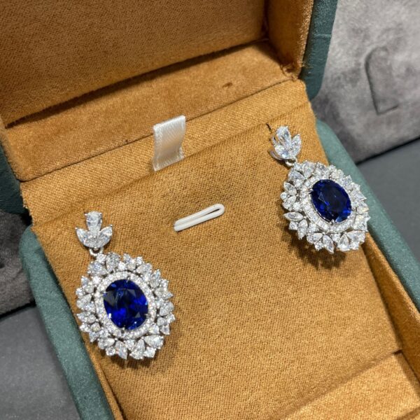#293 925 sterling silver plated with gold laboratory-grown sapphire 6-carat ring, necklace pendant, earrings - Image 8