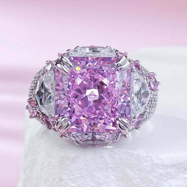 #85 S925 silver pear-shaped 12*12mm aquamarine high-carbon diamond powder diamond women's ring