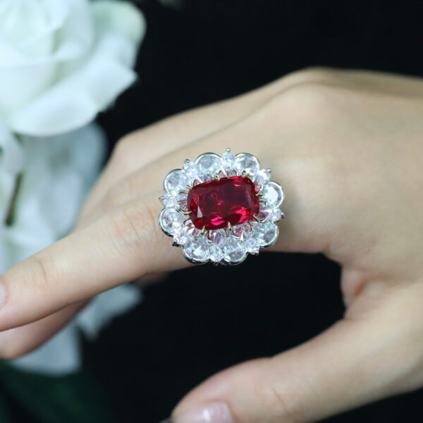#199 925 silver-gold-plated ring, high-carbon diamond GRC cultivated ruby rose cut flower girls' ring - Image 3