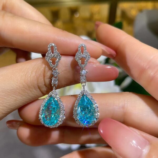#120 S925 Silver Light Luxury Exquisite High-end Feel 8.63-carat Large water drop cultivated Paraiba blue Gemstone necklace - Image 7