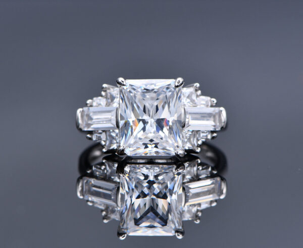 # 203 S925 Silver micro-set zircon 8*10 ice flower cut ring, high-carbon diamond square large diamond ring for girls - Image 8