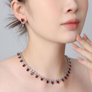 #122 S925 silver Light Luxury exquisite high-end 32-carat cultivated ruby necklace, 3.3ct stud earrings