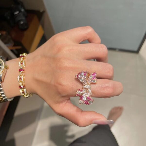 #159 S925 Silver Light Luxury Exquisite High-end personalized Women's Open Ring Bow ring - Image 4