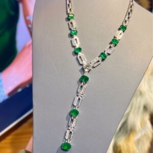 51# 925 Silver Gold-plated Y-shaped cultivated emerald Dinner necklace