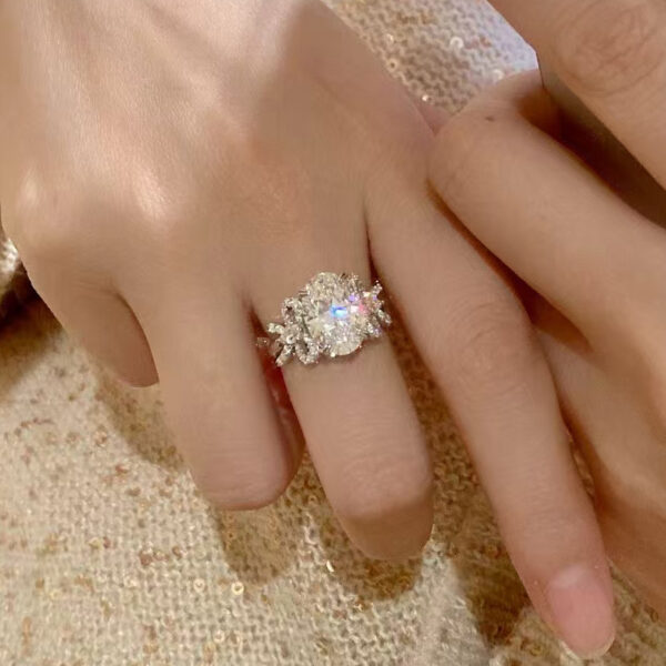 #285 925 sterling silver plated with gold, butterfly-shaped pendant, pigeon egg-shaped diamond ring, G color high-carat diamond, oval shape, 6 carats, engagement ring - Image 6