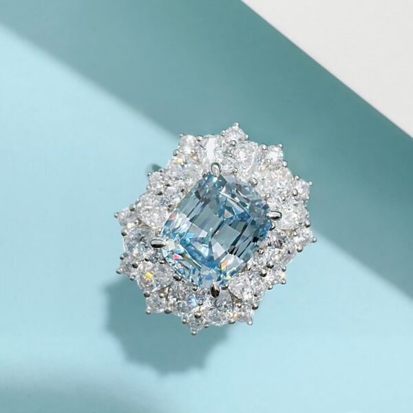 # 35 S925 Silver Aquamarine 4-carat Moissanite ring
