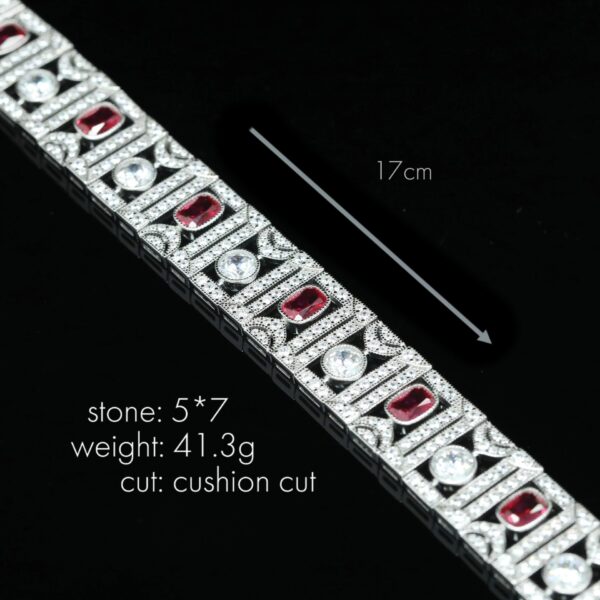 #195 925 Silver-gold-plated bracelet, high-carbon diamond GRC cultivated ruby - pigeon blood synthetic red corundum pillow-shaped cut girls' bracelet - Image 3