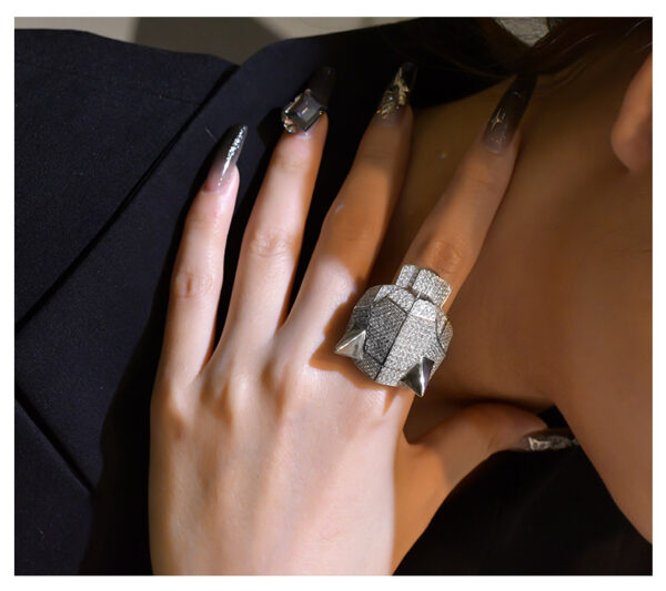 #205 S925 Silver micro-set zircon leopard head ring, a highly exaggerated and distinctive high-carbon diamond ring - Image 10
