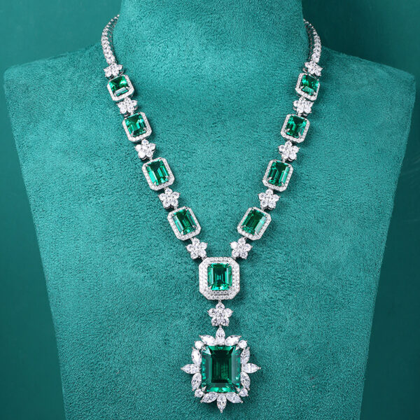 #216 S925 silver laboratory-grown emerald necklace. Main stone: 33.6 carats - Image 8