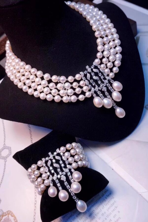 #95 925 Silver inlaid Zircon Natural freshwater Pearl Necklace and Bracelet set - Image 5