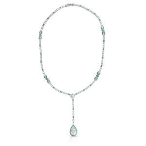 #194 925 Silver gold-plated necklace, high-carbon diamond pear-shaped water drop-cut wooden green Y-shaped chain for girls