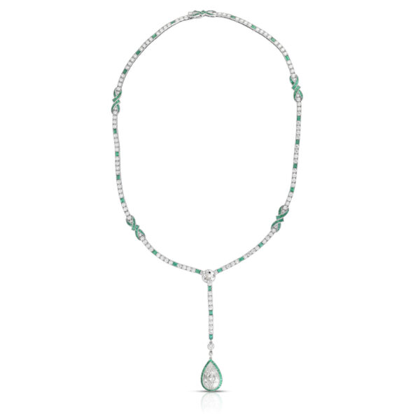 #194 925 Silver gold-plated necklace, high-carbon diamond pear-shaped water drop-cut wooden green Y-shaped chain for girls