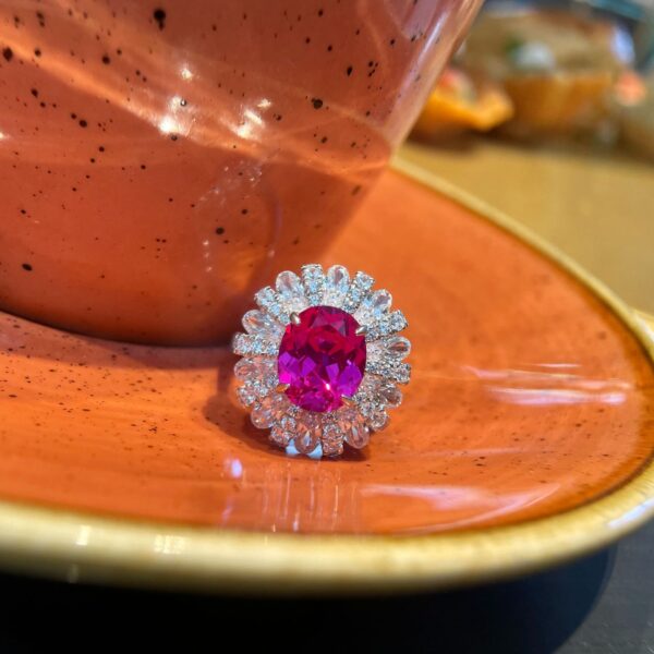 #140 S925 Silver Light Luxury Exquisite High-end 5-carat cultivated sapphire ring - Image 10