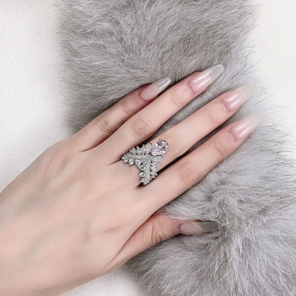 #276 New S925 Silver 2ct Pear-Shaped 7*10mm Feather Crown High-Carbon Diamond Ladies' Ring - Image 7