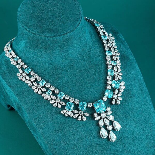 #274 S925 Silver Laboratory-Grown Paraiba Necklace - Women's Necklace - Image 7