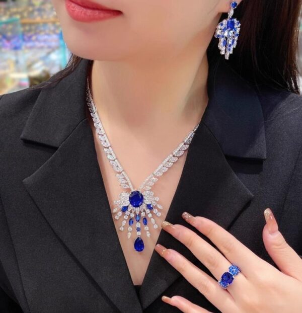 #307 10-carat S925 silver-gilded laboratory-grown sapphire women's dinner necklace/pendant - Image 11