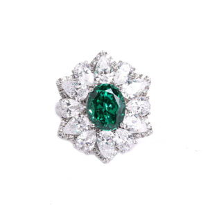 #179 S925 Silver Ice Flower Cut High Carbon Drill Oval Ring for Women